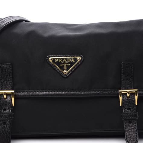 prada leather-trimmed tessuto messenger bag|PRADA Tessuto Nylon Saffiano Logo Messenger Bag Black .